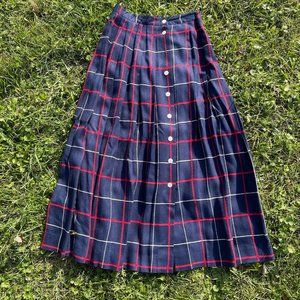VINTAGE Midi Skirt Button Down Plaid Pleated | D11
